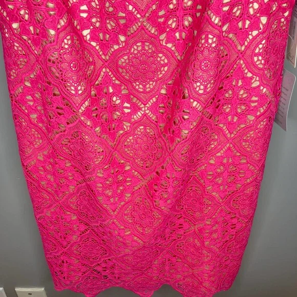 NWT Eliza J Sleeveless Lace Scalloped Hem Shift Dress In Hot Pink Size 0 - Picture 4 of 10